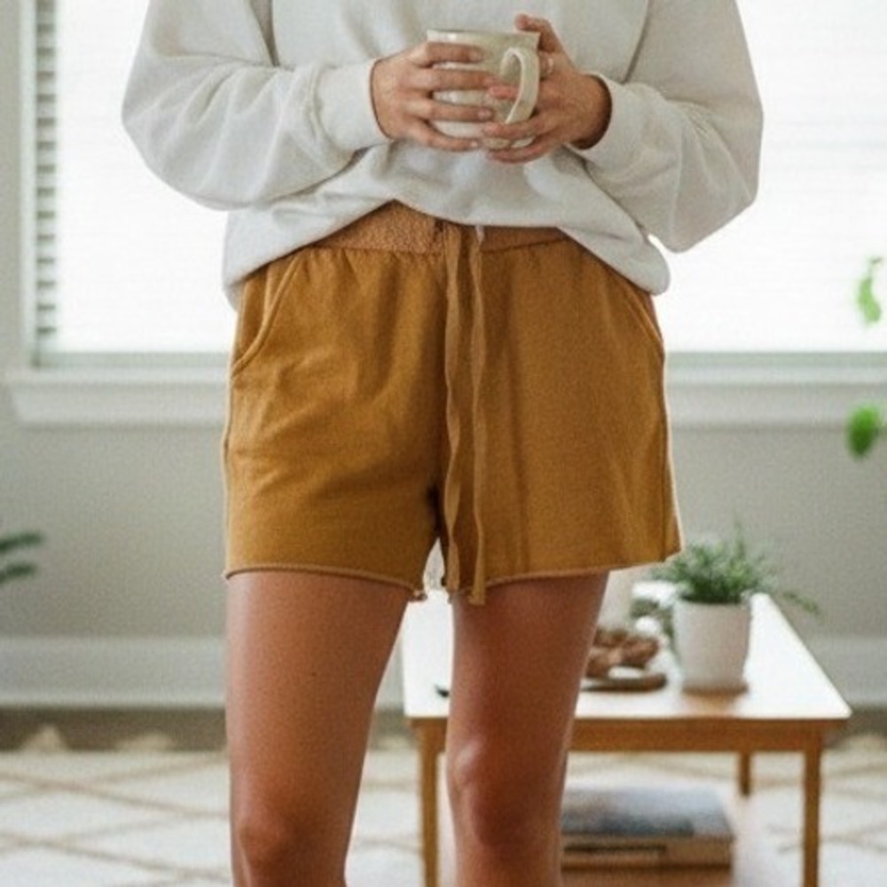 Free People Cozy Burnt Orange Fleece Lined Drawstring Sweat Shorts Lounge Shorts